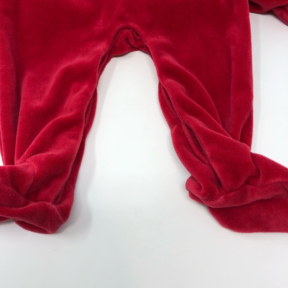 Ralph Lauren Velvet One Piece Footie 6M Red Monogram Logo Bow Festive - Picture 5 of 9